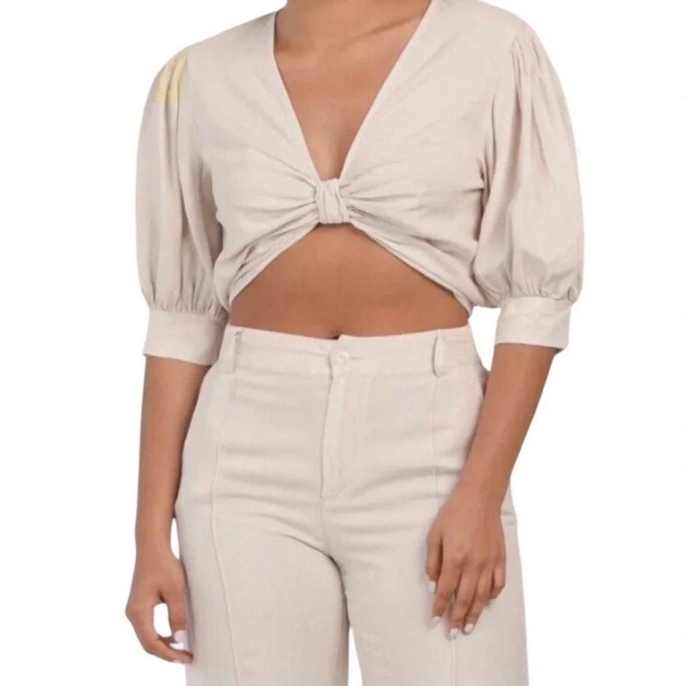 YFB Young Fabulous & Broke Linen Blend Top NWT | Beige | Size S